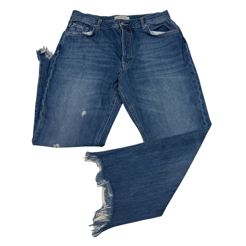 We The Free Distressed Button Fly Straight Crop Jeans Women 30 Raw Hem Frayed